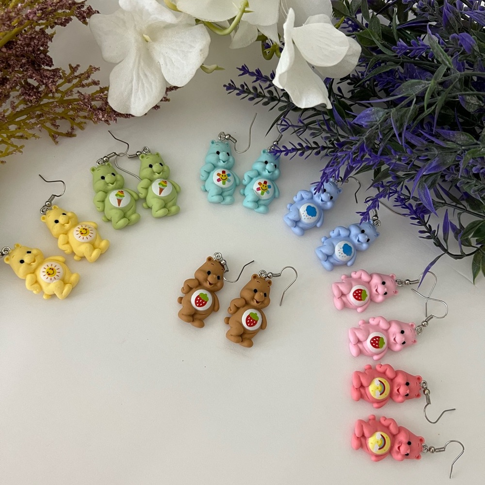 Rose Pink earrings Care Bears Inspired earrings bear rainbow care bear Hot Pink - Picture 5 of 14